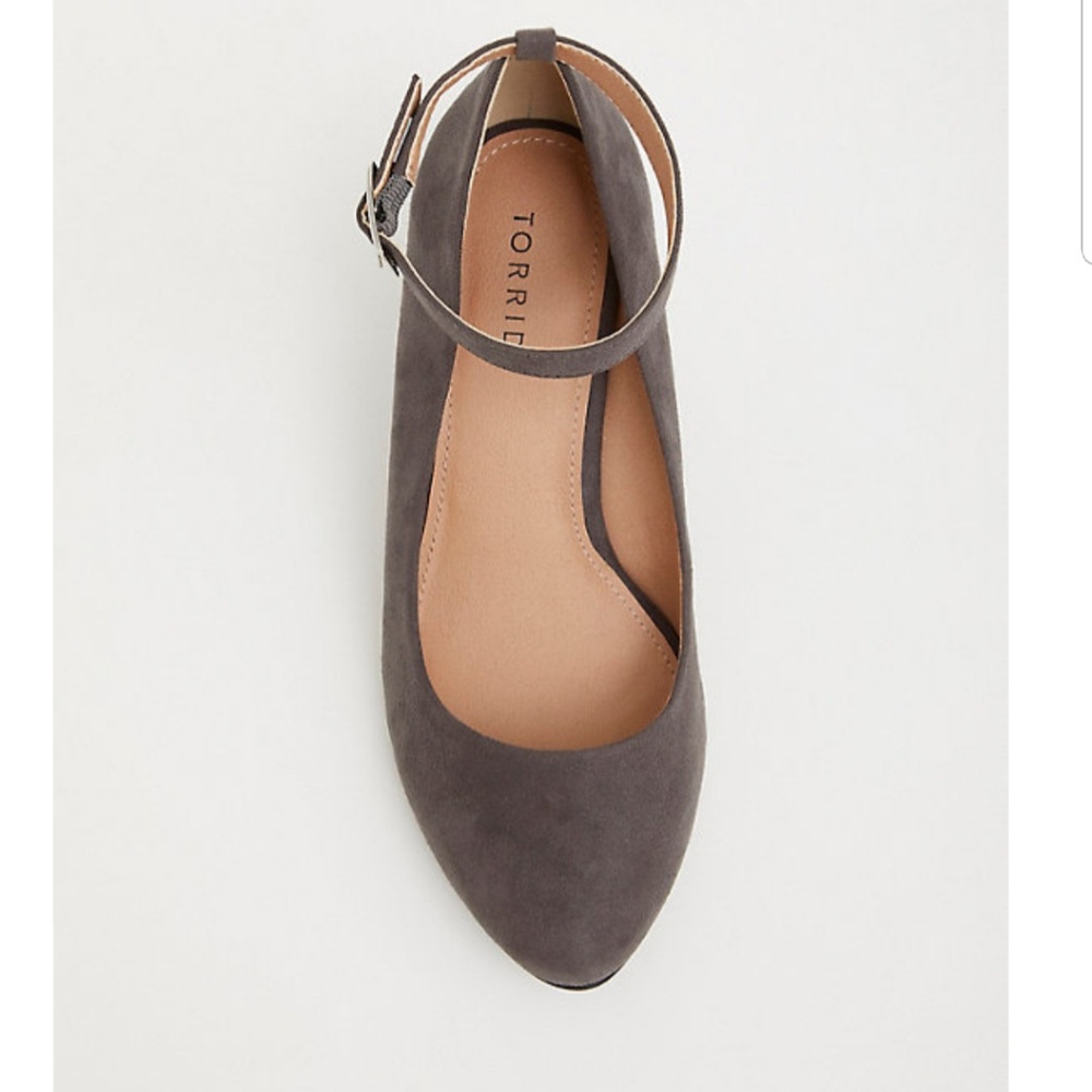 Torrid grey faux suede ankle strap wedge 10.5